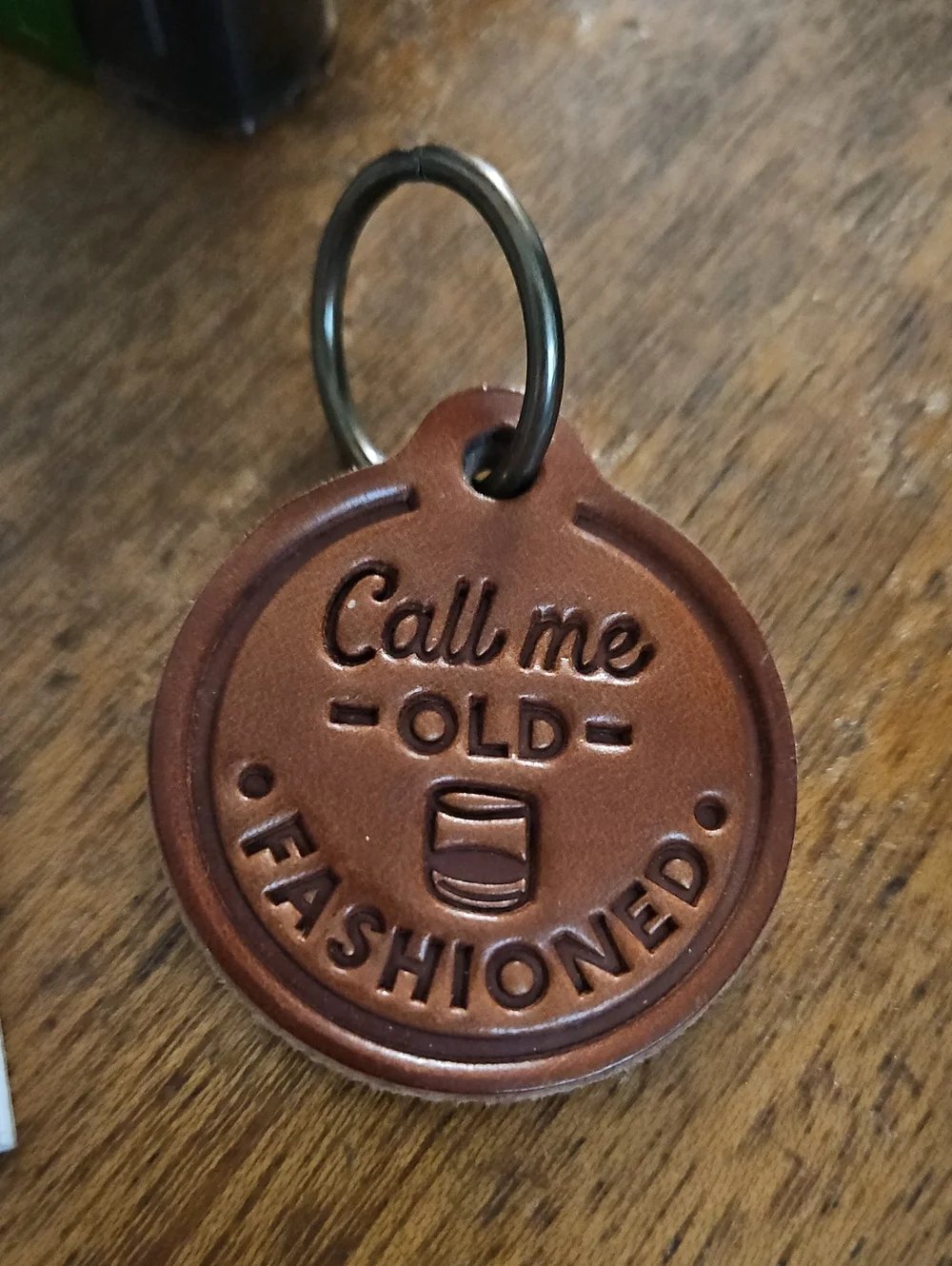 Call Me Old Fashioned Leather Keychain - Brown